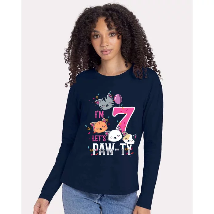 Cute Cats IM 7 Years Old Girl Birthday Party Womens Cotton Relaxed Long Sleeve T-Shirt