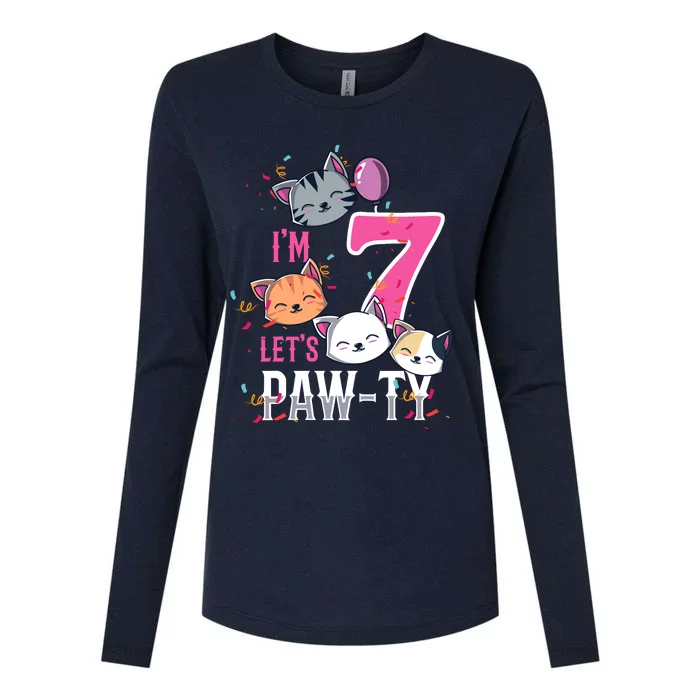 Cute Cats IM 7 Years Old Girl Birthday Party Womens Cotton Relaxed Long Sleeve T-Shirt