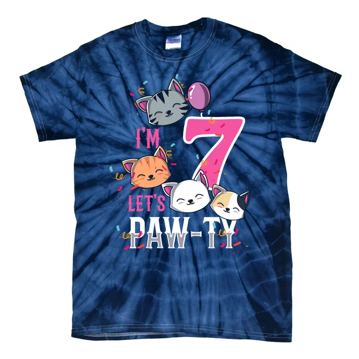 Cute Cats IM 7 Years Old Girl Birthday Party Tie-Dye T-Shirt