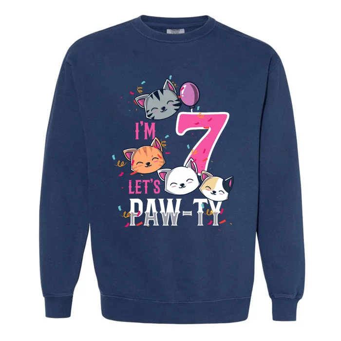 Cute Cats IM 7 Years Old Girl Birthday Party Garment-Dyed Sweatshirt