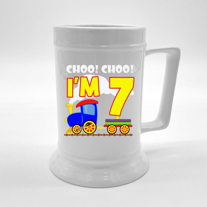 Choo Choo I'm 7 Years Old Locomotive Train 7th Birthday Front & Back Beer Stein