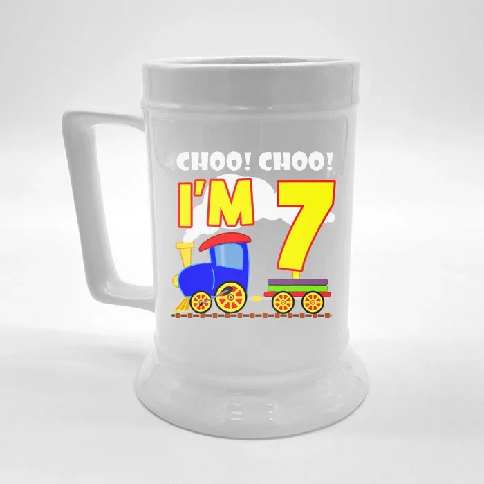 Choo Choo I'm 7 Years Old Locomotive Train 7th Birthday Front & Back Beer Stein