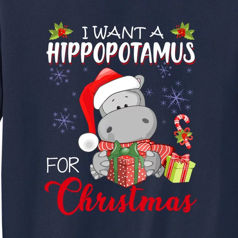 Christmas Cute I Want A Hippopotamus For Xmas Hippo Gift Tall Sweatshirt