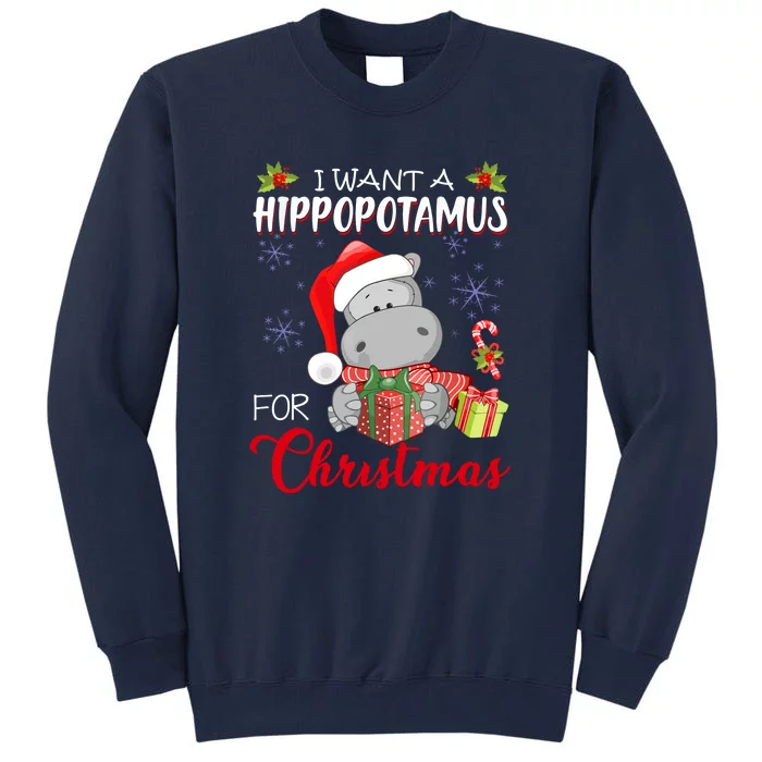 Christmas Cute I Want A Hippopotamus For Xmas Hippo Gift Tall Sweatshirt