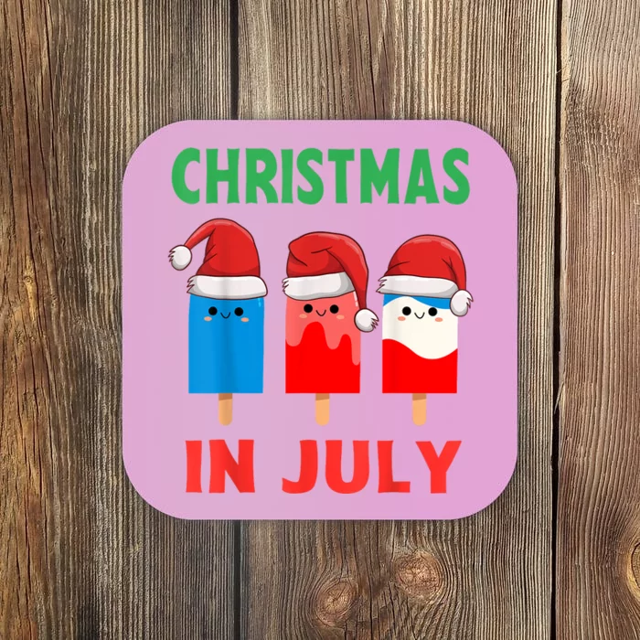 Cute Christmas In July Ice Pops In Santa Hat Coaster