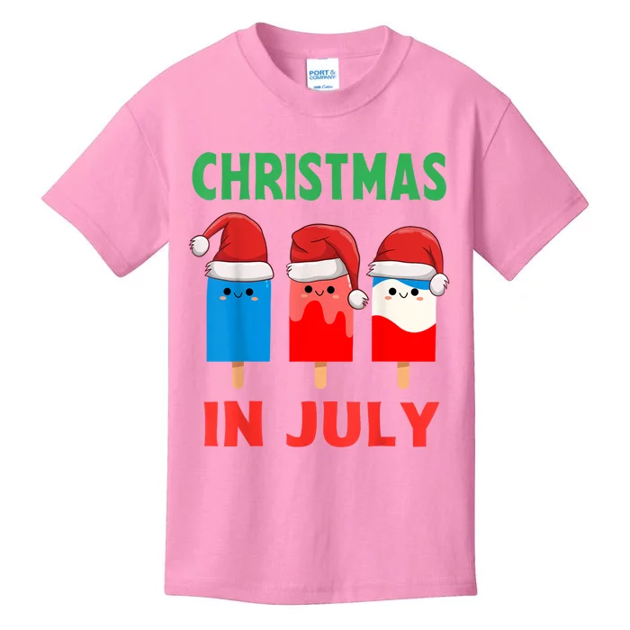 Cute Christmas In July Ice Pops In Santa Hat Kids T-Shirt