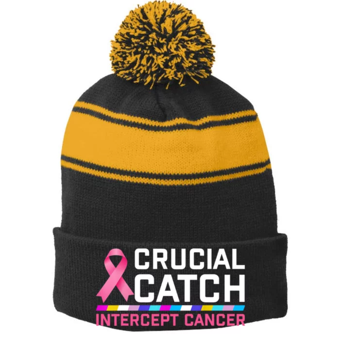 Crucial Catch Intercept Cancer Pullover Stripe Pom Pom Beanie