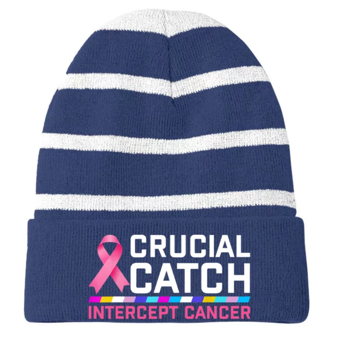 Crucial Catch Intercept Cancer Pullover Striped Beanie with Solid Band