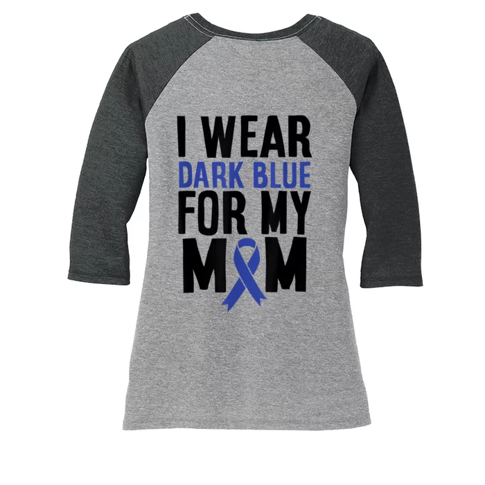 Colon Cancer I Wear For Mom Colon Cancer Support Women's Tri-Blend 3/4-Sleeve Raglan Shirt