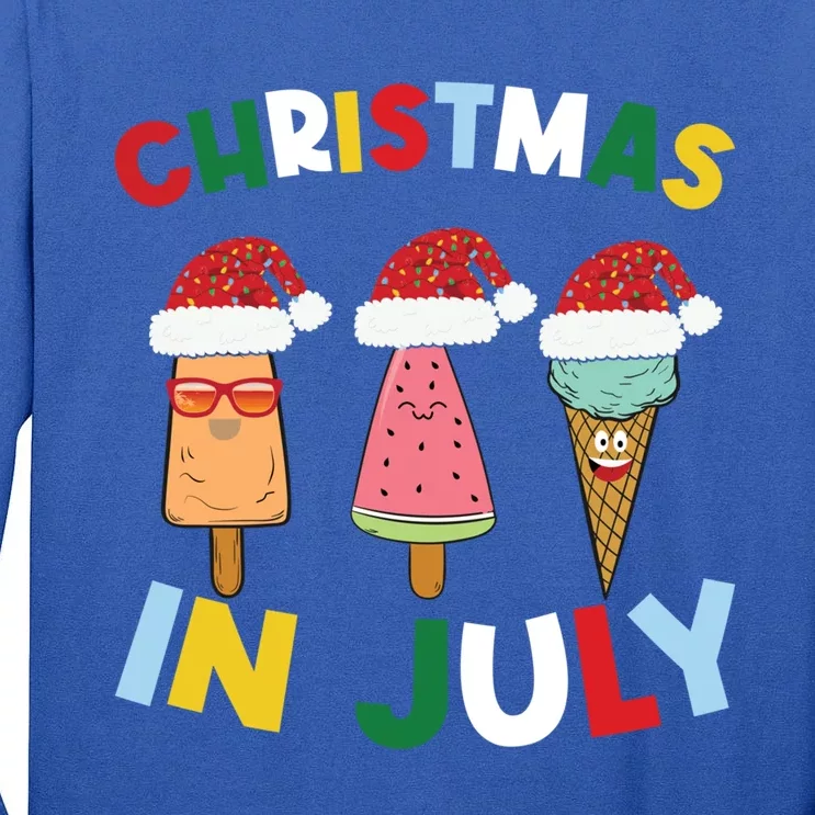 Cute Christmas In July Ice Pops In Santa Hat Costume Funny Gift Tall Long Sleeve T-Shirt