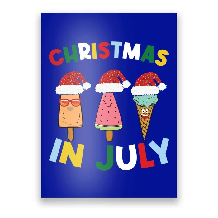 Cute Christmas In July Ice Pops In Santa Hat Costume Funny Gift Poster