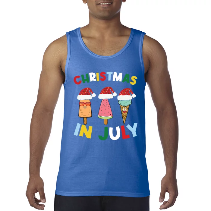 Cute Christmas In July Ice Pops In Santa Hat Costume Funny Gift Tank Top