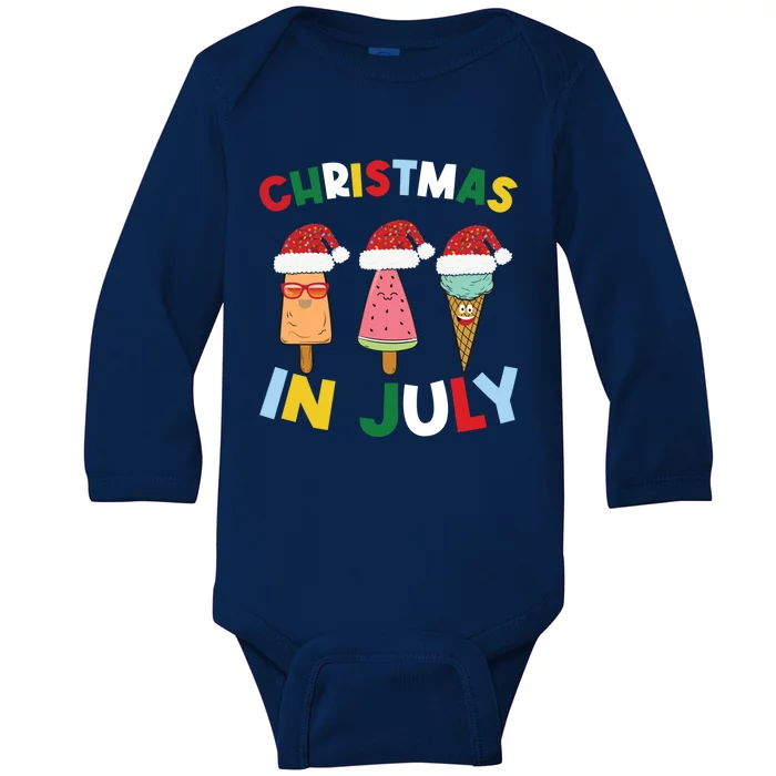 Cute Christmas In July Ice Pops In Santa Hat Costume Funny Gift Baby Long Sleeve Bodysuit