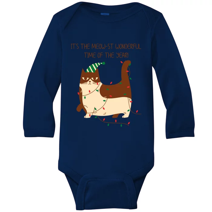 Christmas Cat ItS The Meowst Wonderful Time Of The Year Gift Baby Long Sleeve Bodysuit