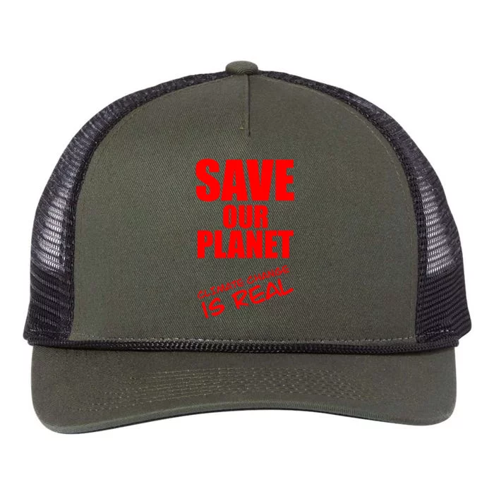 Climate Change Is Real Cool Gift Save Our Planet Cool Gift Climate Strike Funny Retro Rope Trucker Hat Cap