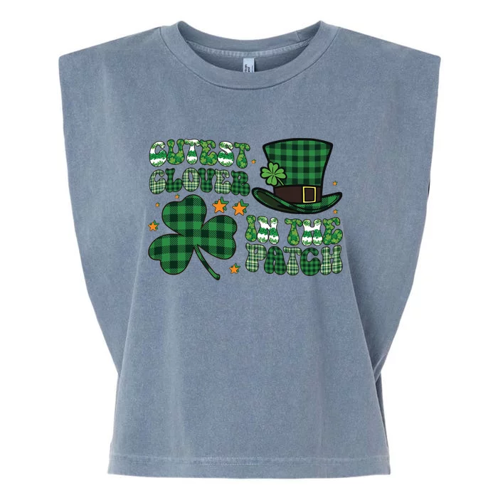 Cutest Clover In The Patch Plaid Shamrock St Pattricks Day Garment-Dyed Women's Muscle Tee