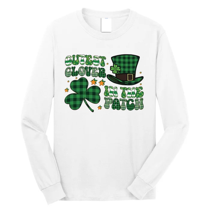 Cutest Clover In The Patch Plaid Shamrock St Pattricks Day Long Sleeve Shirt