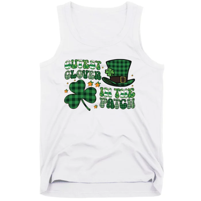 Cutest Clover In The Patch Plaid Shamrock St Pattricks Day Tank Top