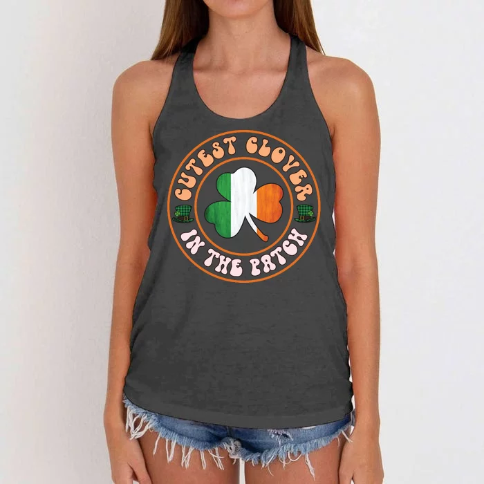 Cutest Clover In The Patch Lucky Plaid Shamrock St Pattricks Day Women's Knotted Racerback Tank