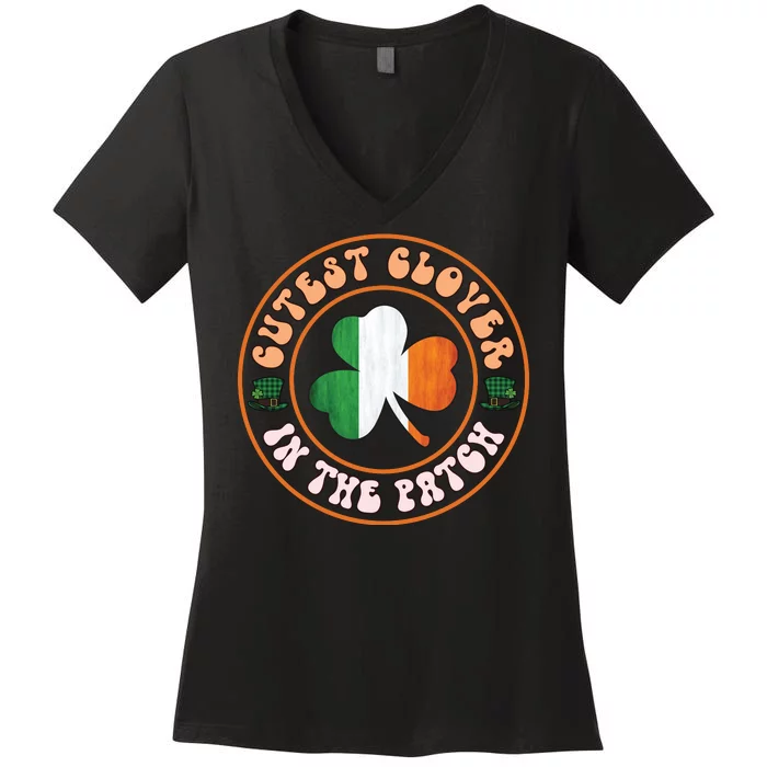 Cutest Clover In The Patch Lucky Plaid Shamrock St Pattricks Day Women's V-Neck T-Shirt