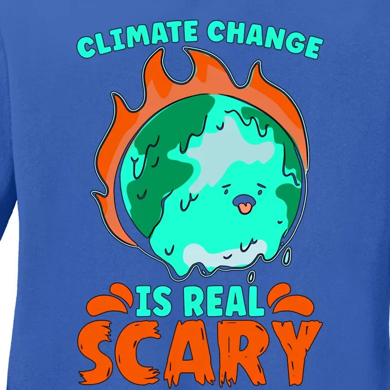 Climate Change Is Real Scary Loves Earth Day Climate Change Gift Ladies Long Sleeve Shirt