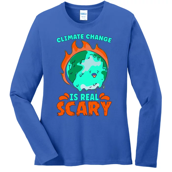 Climate Change Is Real Scary Loves Earth Day Climate Change Gift Ladies Long Sleeve Shirt