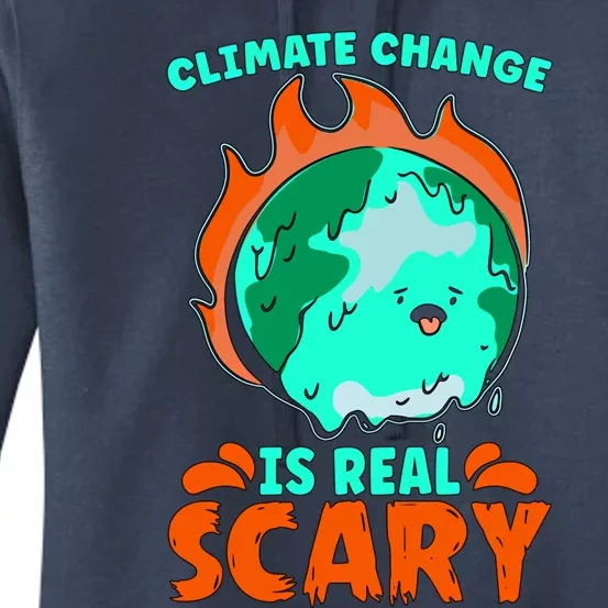 Climate Change Is Real Scary Loves Earth Day Climate Change Gift Women's Pullover Hoodie