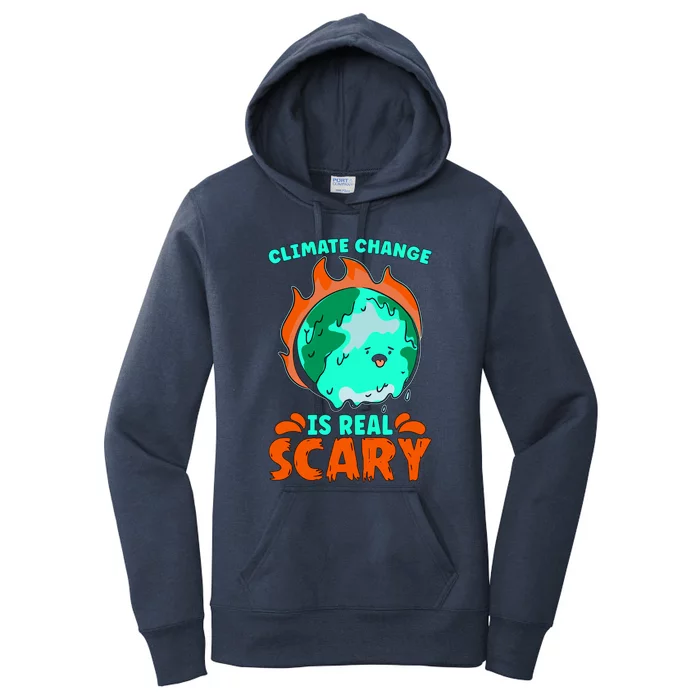 Climate Change Is Real Scary Loves Earth Day Climate Change Gift Women's Pullover Hoodie