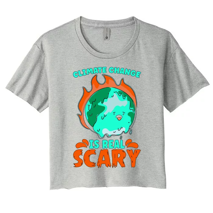 Climate Change Is Real Scary Loves Earth Day Climate Change Gift Women's Crop Top Tee