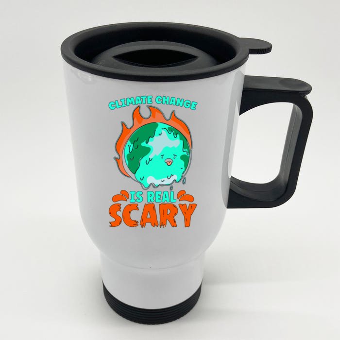 Climate Change Is Real Scary Loves Earth Day Climate Change Gift Front & Back Stainless Steel Travel Mug