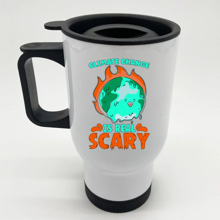 Climate Change Is Real Scary Loves Earth Day Climate Change Gift Front & Back Stainless Steel Travel Mug