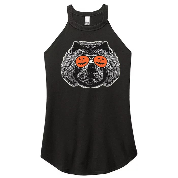 Chow Chow In Pumpkin Sunglasses Chow Chow Halloween Women’s Perfect Tri Rocker Tank