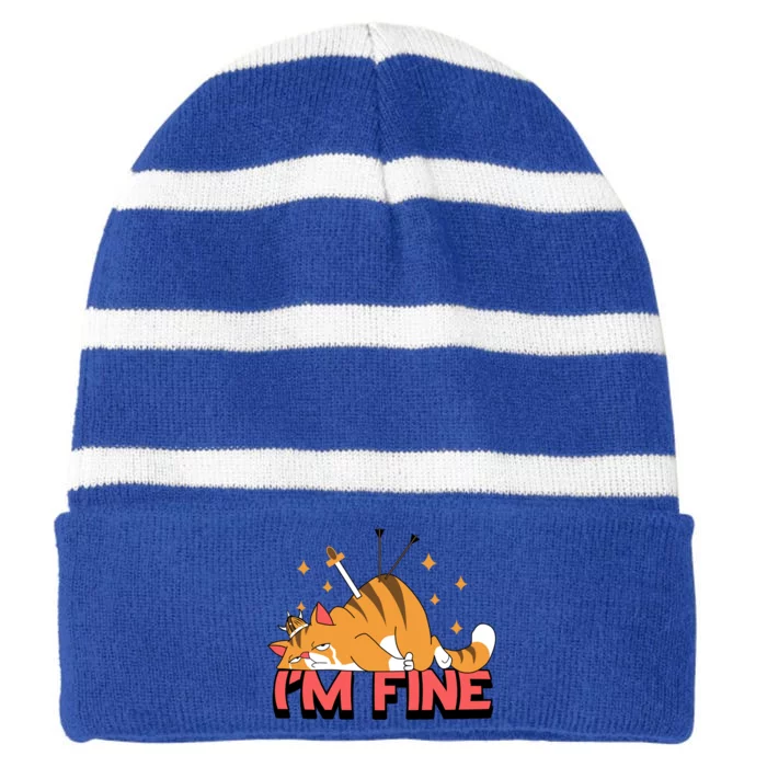 Cute Cat I Am Fine Design Funny Gift Striped Beanie with Solid Band