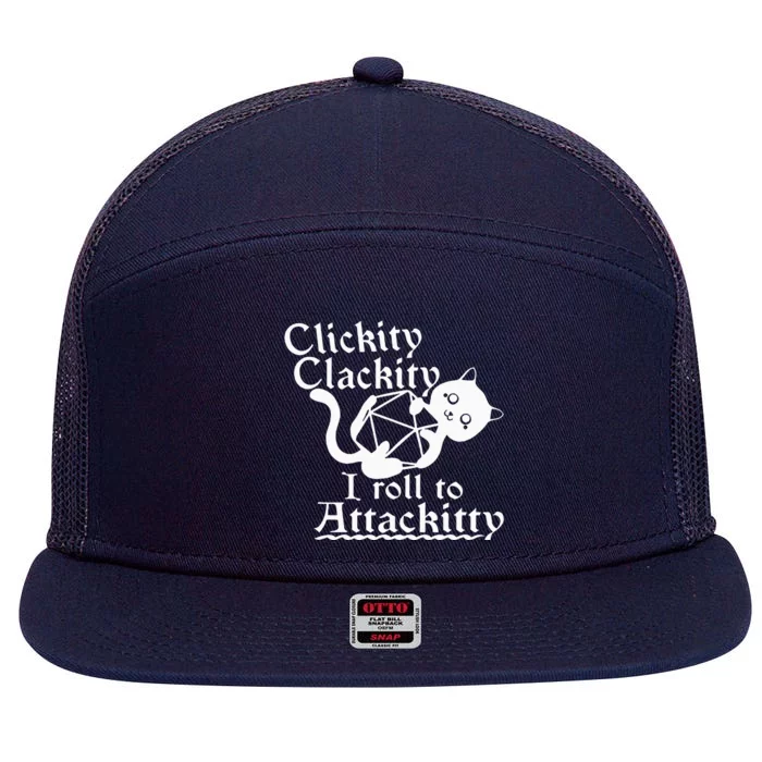 Clickity Clackity I Roll To Attackity Game Dice Attackitty 7 Panel Mesh Trucker Snapback Hat