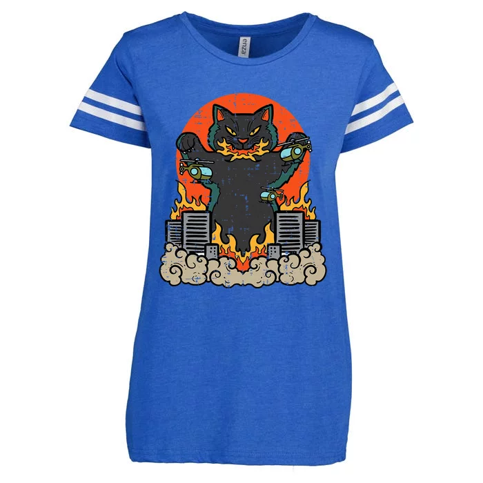 Catzilla Cat Japanese Monster Movie Parody Enza Ladies Jersey Football T-Shirt