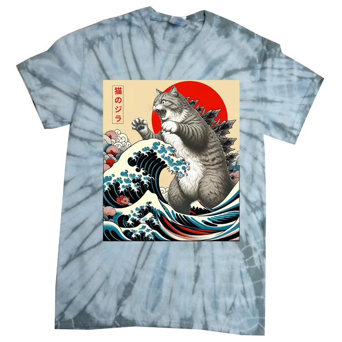 Catzilla Cat Japanese Art Funny Cat Gifts Tie-Dye T-Shirt