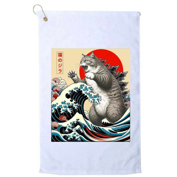 Catzilla Cat Japanese Art Funny Cat Gifts Platinum Collection Golf Towel