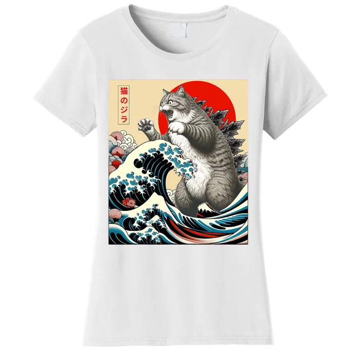 Catzilla Cat Japanese Art Funny Cat Gifts Women's T-Shirt