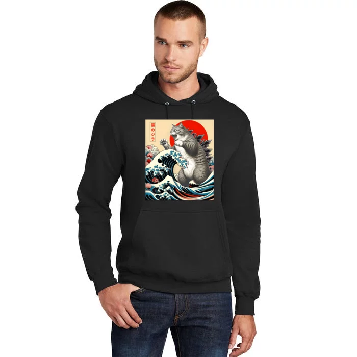 Catzilla Cat Japanese Art Funny Cat Gifts Tall Hoodie