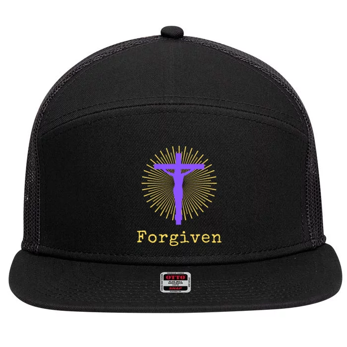 Chrisitan Cross Jesus Forgiven Faith Gift 7 Panel Mesh Trucker Snapback Hat