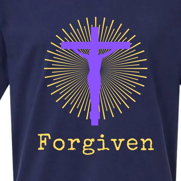 Chrisitan Cross Jesus Forgiven Faith Gift Sueded Cloud Jersey T-Shirt