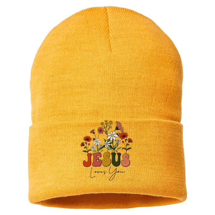 Cute Christian Jesus Loves You Floral Baby Girl Teen Sustainable Knit Beanie