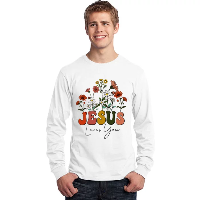 Cute Christian Jesus Loves You Floral Baby Girl Teen Tall Long Sleeve T-Shirt