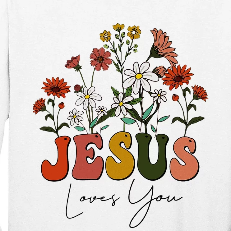 Cute Christian Jesus Loves You Floral Baby Girl Teen Tall Long Sleeve T-Shirt