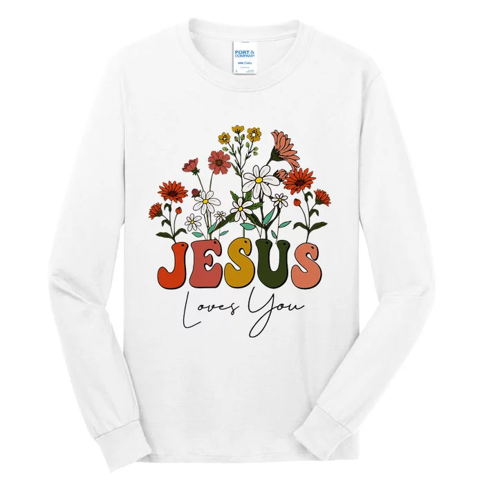 Cute Christian Jesus Loves You Floral Baby Girl Teen Tall Long Sleeve T-Shirt