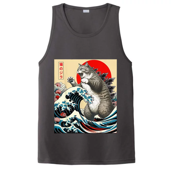 Catzilla Cat Japanese Art Cat Owner Cat Lover Gifts Performance Tank