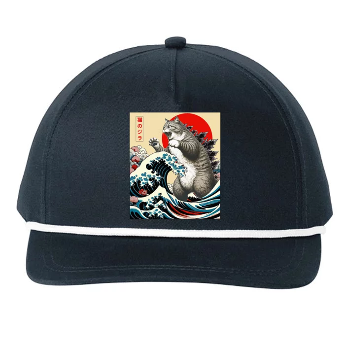 Catzilla Cat Japanese Art Funny Cat Gifts Snapback Five-Panel Rope Hat