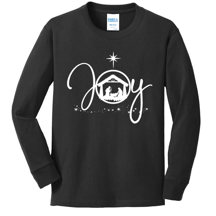 Christian Christmas Joy Jesus Nativity Scene Faith Kids Long Sleeve Shirt