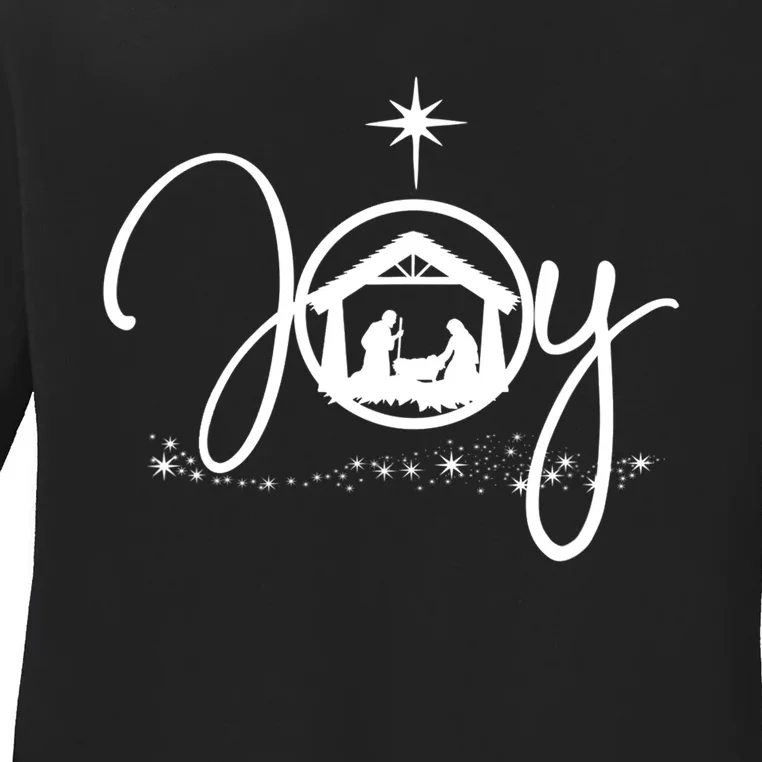 Christian Christmas Joy Jesus Nativity Scene Faith Gift TShirt Ladies Long Sleeve Shirt