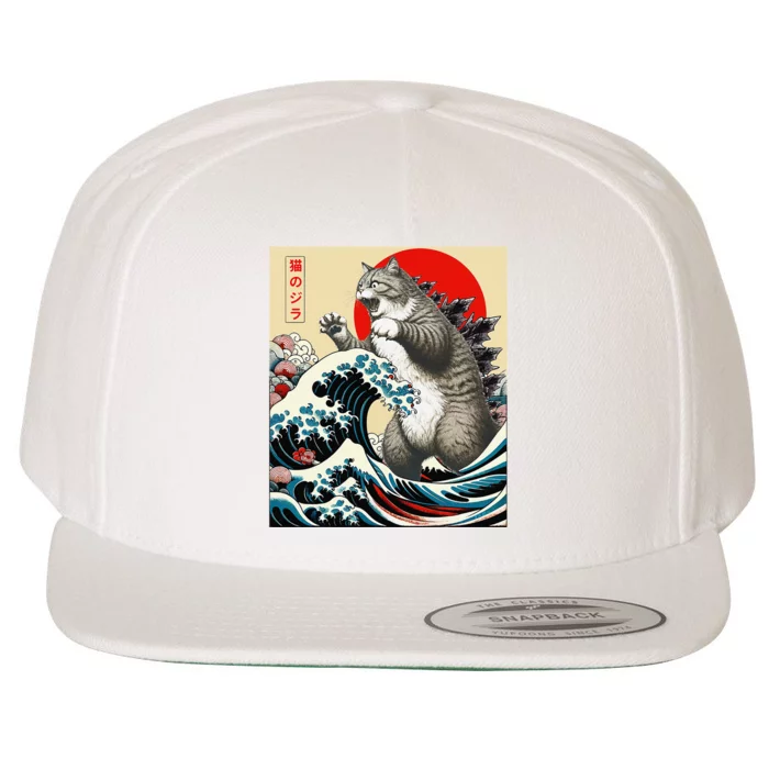 Catzilla Cat Japanese Art Funny Cat Gifts Wool Snapback Cap